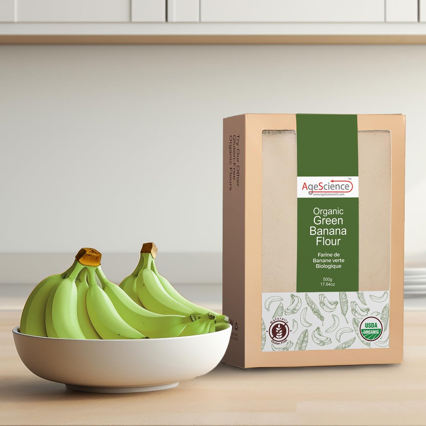AgeScience Organic Green Banana Flour - USDA Organic Certified - Gluten Free All Purpose Flour Alternative For Baking & Cooking Recipes - Grain Free