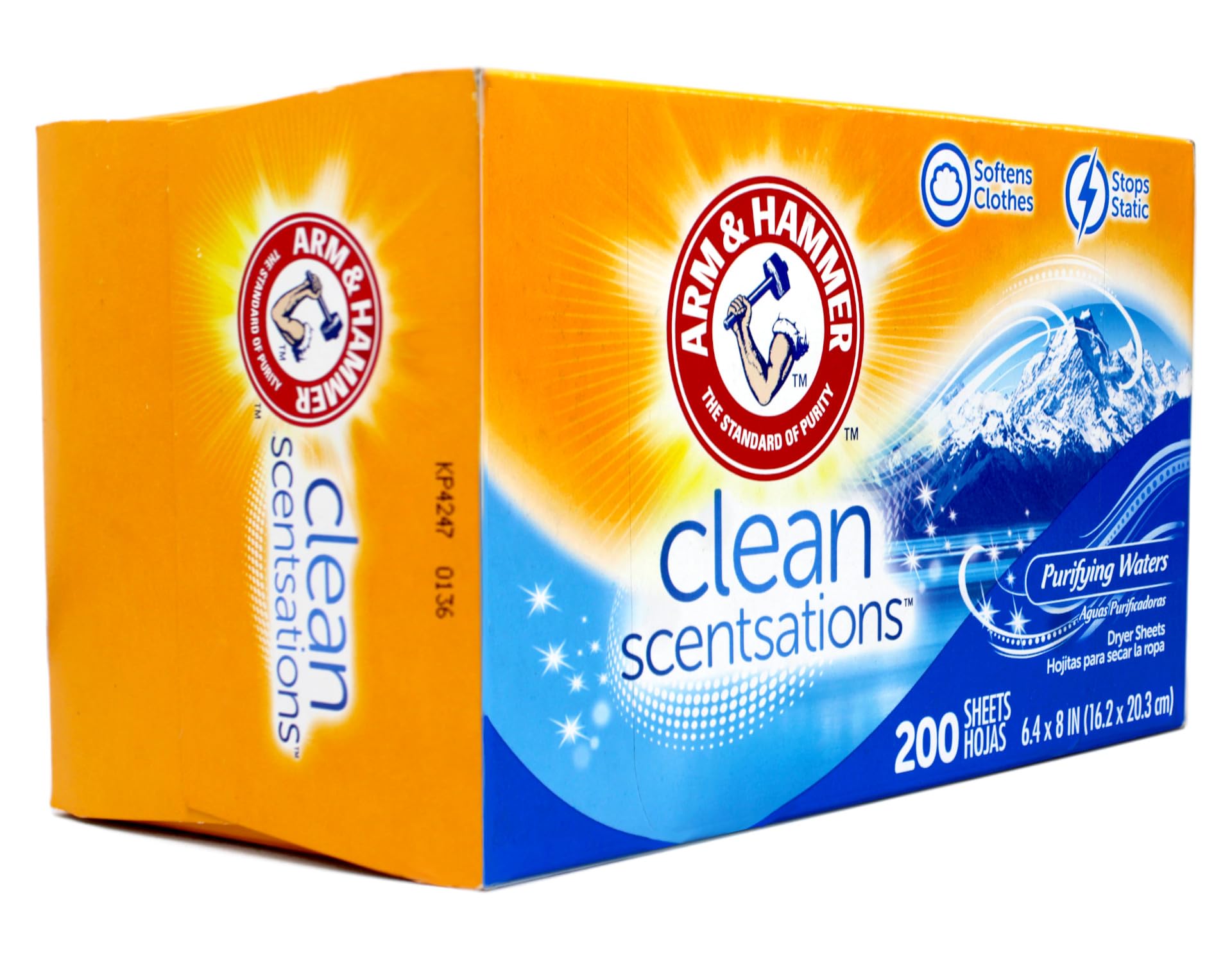 Arm & Hammer Fabric Softener Sheets, Purifying Waters, 200 ct