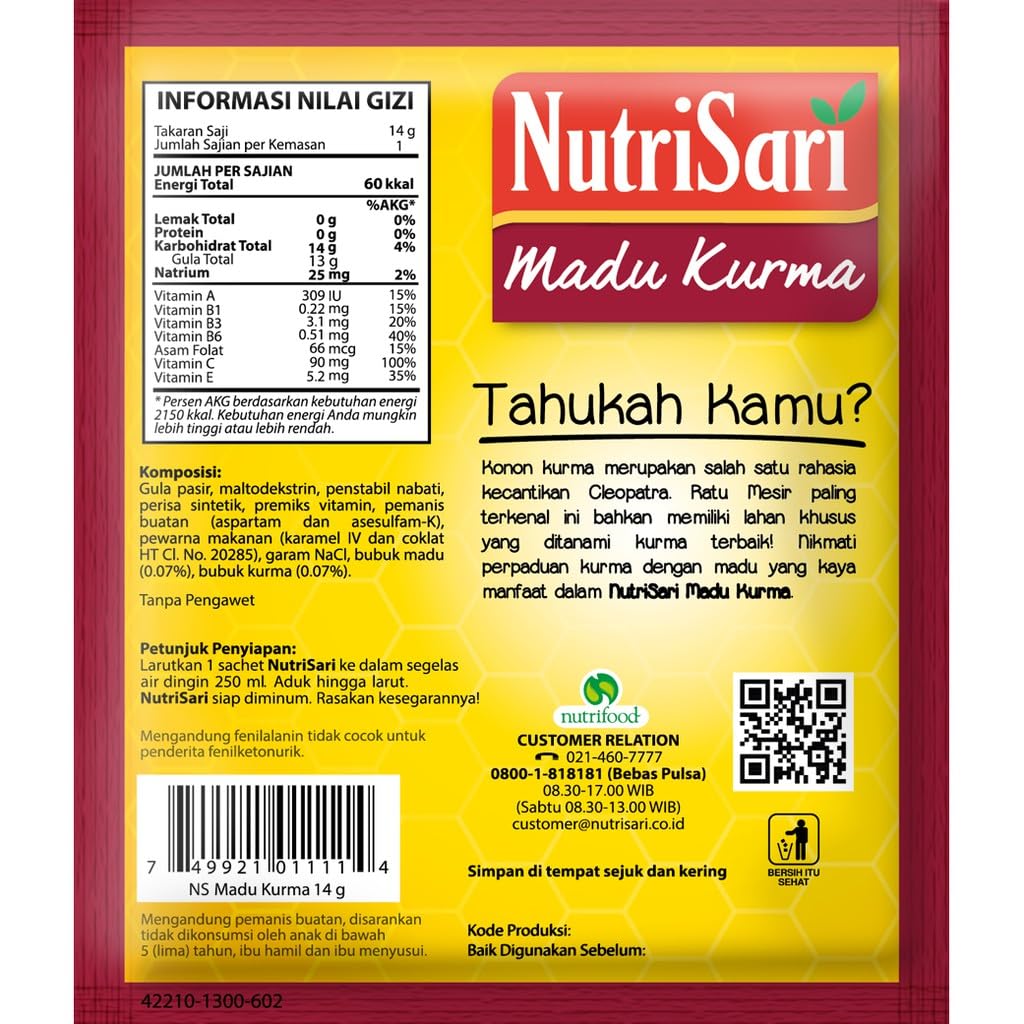 NutriSari Madu Kurma Date Honey Instant Drink Powder 10-ct, 110 gram (Pack of 3)