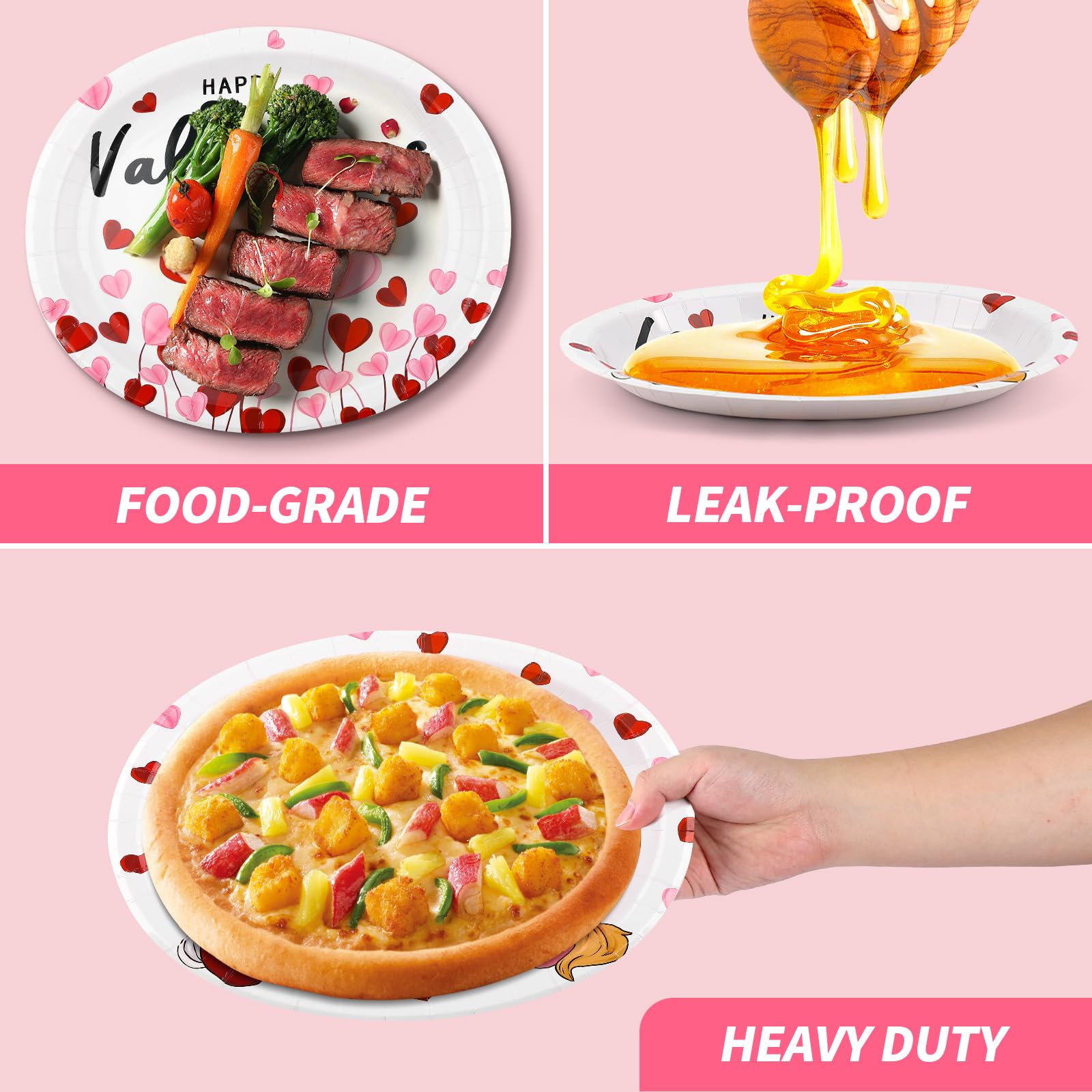 Nuolifee 32Pcs Valentines Day Oval Paper Plates -10" x 12" Large Disposable Heavy Duty Party Plates for Valentines Day
