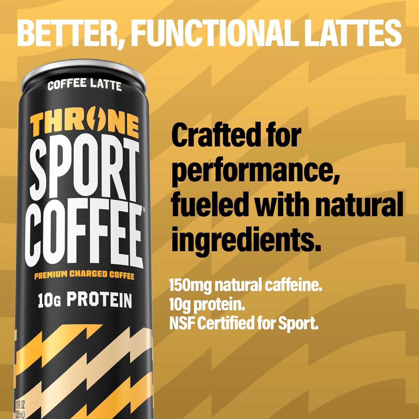 Throne Sport Coffee Latte - 10g protein - 150mg Natural Caffeine and B Vitamins - Lactose-Free, Premium Arabica, NSF Certified, Active Lifestyles