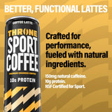 Throne Sport Coffee Latte - 10g protein - 150mg Natural Caffeine and B Vitamins - Lactose-Free, Premium Arabica, NSF Certified, Active Lifestyles