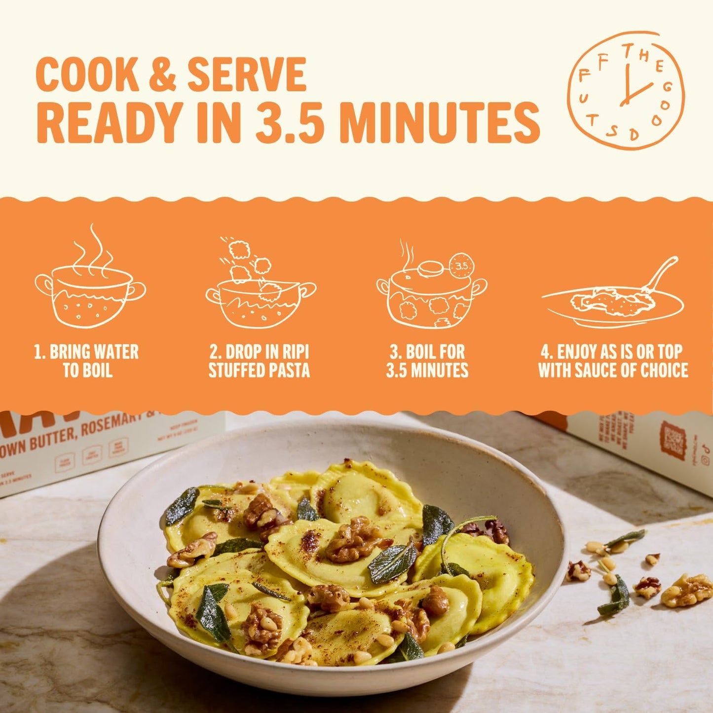 Ripi Sweet Potato Ravioli - Brown Butter, Rosemary & Maple - Frozen Pasta Meal - Ready in Under 5 Minutes, 9oz packs (6 Pack, Sweet Potato)