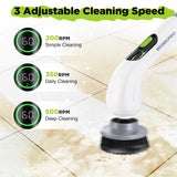 WORKPRO Electric Spin Scrubber, Cordless Cleaning Brush, 3-Speed, Long Adjustable Handle & 8 Replaceable Brush Heads, Waterproof Scrubber
