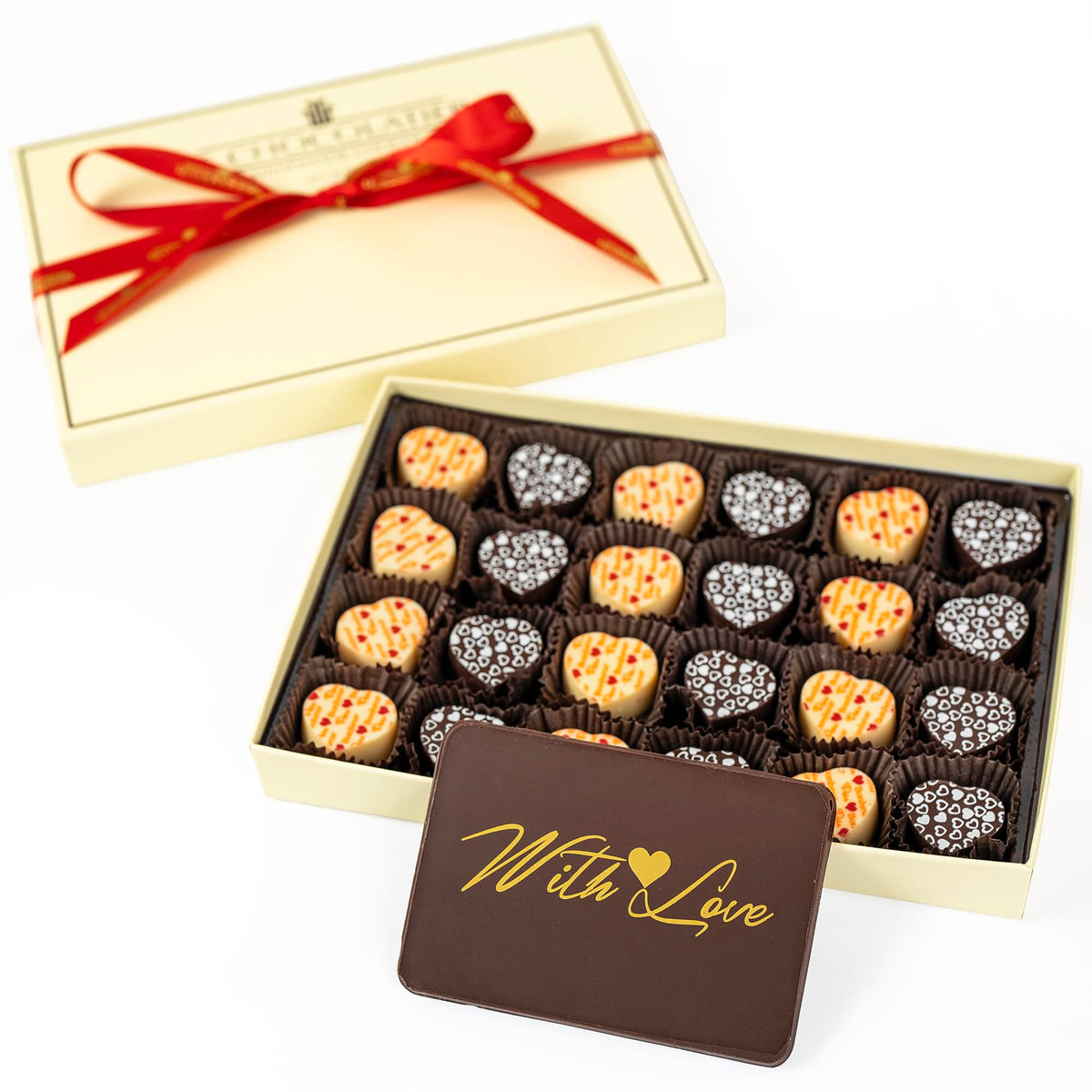 Le Chocolatier Gourmet "With Love" Chocolate Truffle Gift Box for Valentine's Day - (Dairy, Assorted) (24 Piece Box)