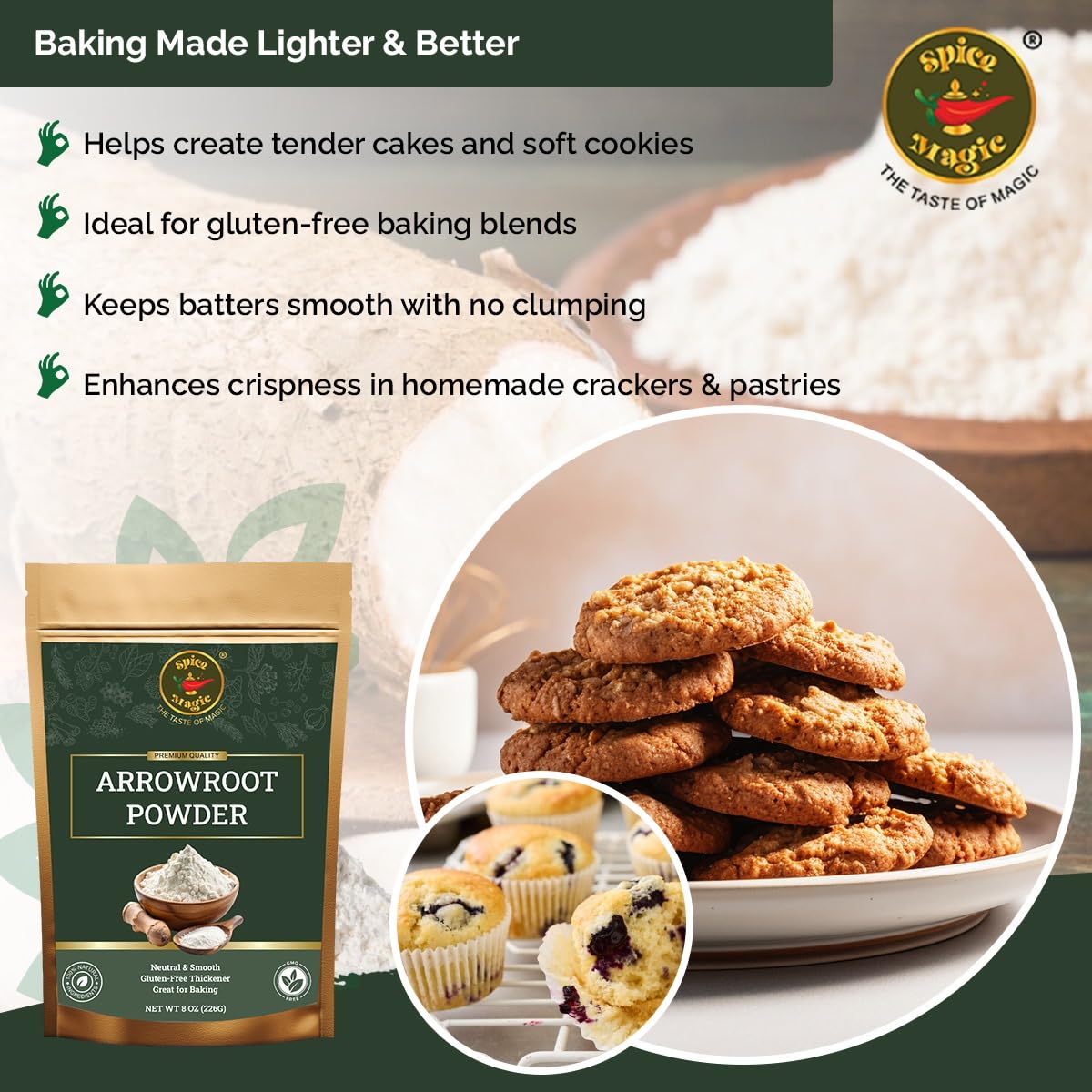 Spice Magic Arrowroot Powder 8 oz (226 g) | Premium Gluten-Free Thickener | Ideal for Sauces, Gravies, Baking & Soups | Cornstarch Substitute