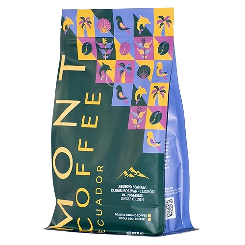 Mont Coffee Ecuador Single Origin Manabí - 100% Arabica Specialty Ground Coffee, Bolivar-Ilusion Farm, Pacific Coast Micro-Climate, Medium-Dark Roast
