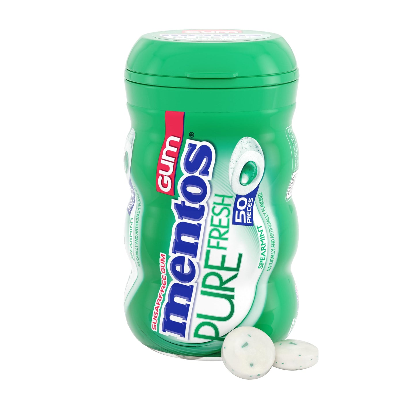 Mentos Pure Fresh Sugar-Free Chewing Gum with Xylitol, Spearmint, 90% Recyclable Curvy Bottle, 50 Pieces per Bottle (Pack of 1)