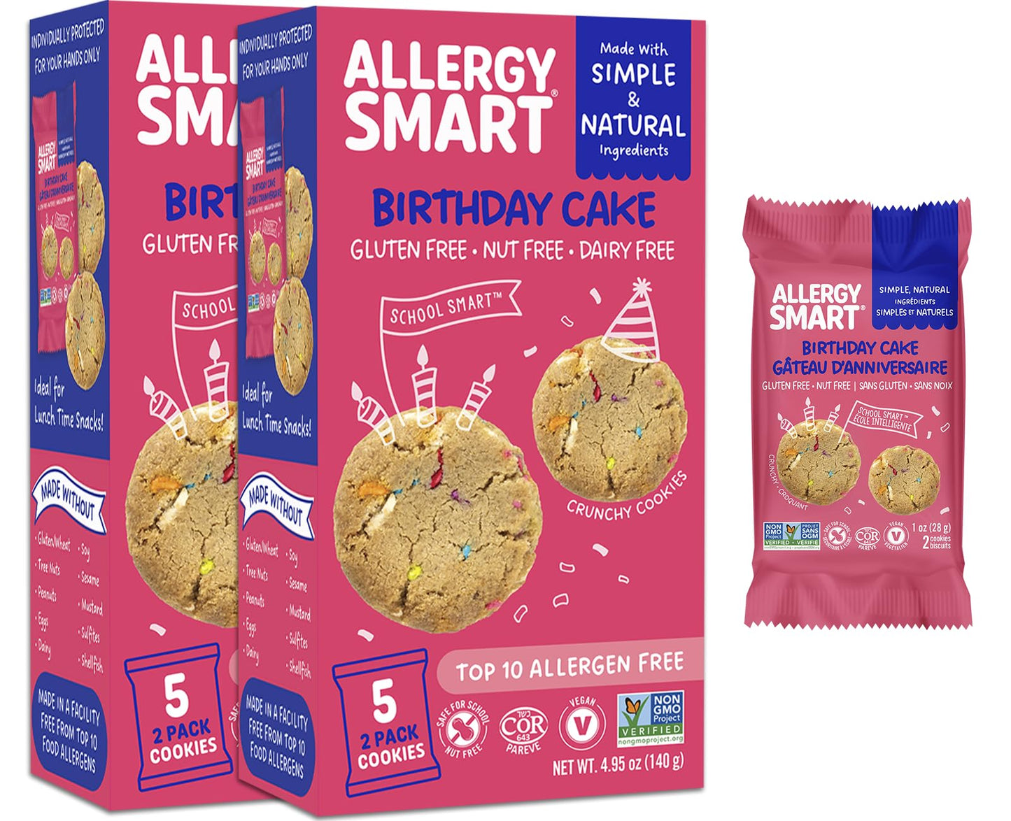 Allergy Smart Crunchy BIRTHDAY CAKE Cookies | Gluten Free, Nut Free, Egg Free, Dairy Free, Kosher, Celiac Safe | Delicious Vegan School Snack for Kids
