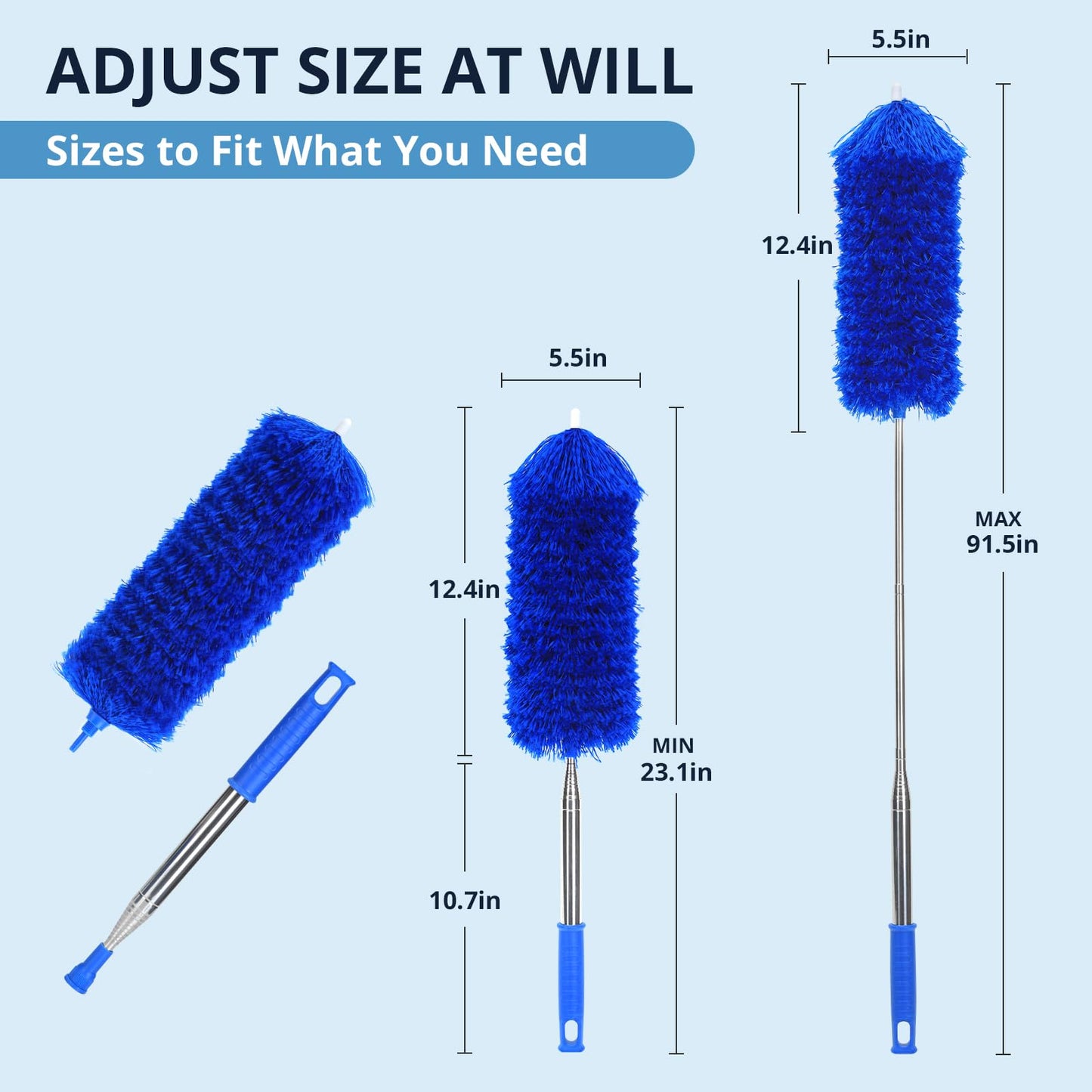 ZZ LAZYCOTTAGE Microfiber Feather Duster with Bendable Head, Dusters for Cleaning, Extendable Microfiber Duster, Long Reach Dusting Tool for High