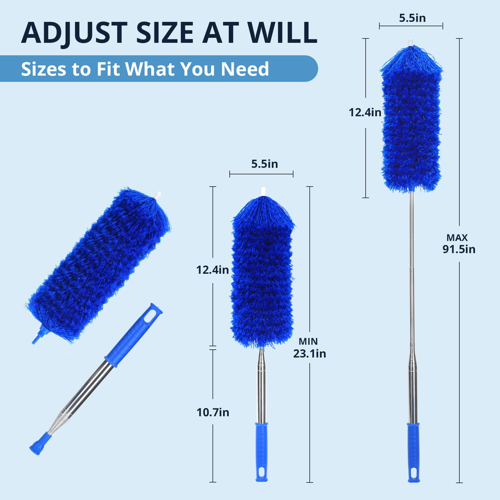 ZZ LAZYCOTTAGE Microfiber Feather Duster with Bendable Head, Dusters for Cleaning, Extendable Microfiber Duster, Long Reach Dusting Tool for High
