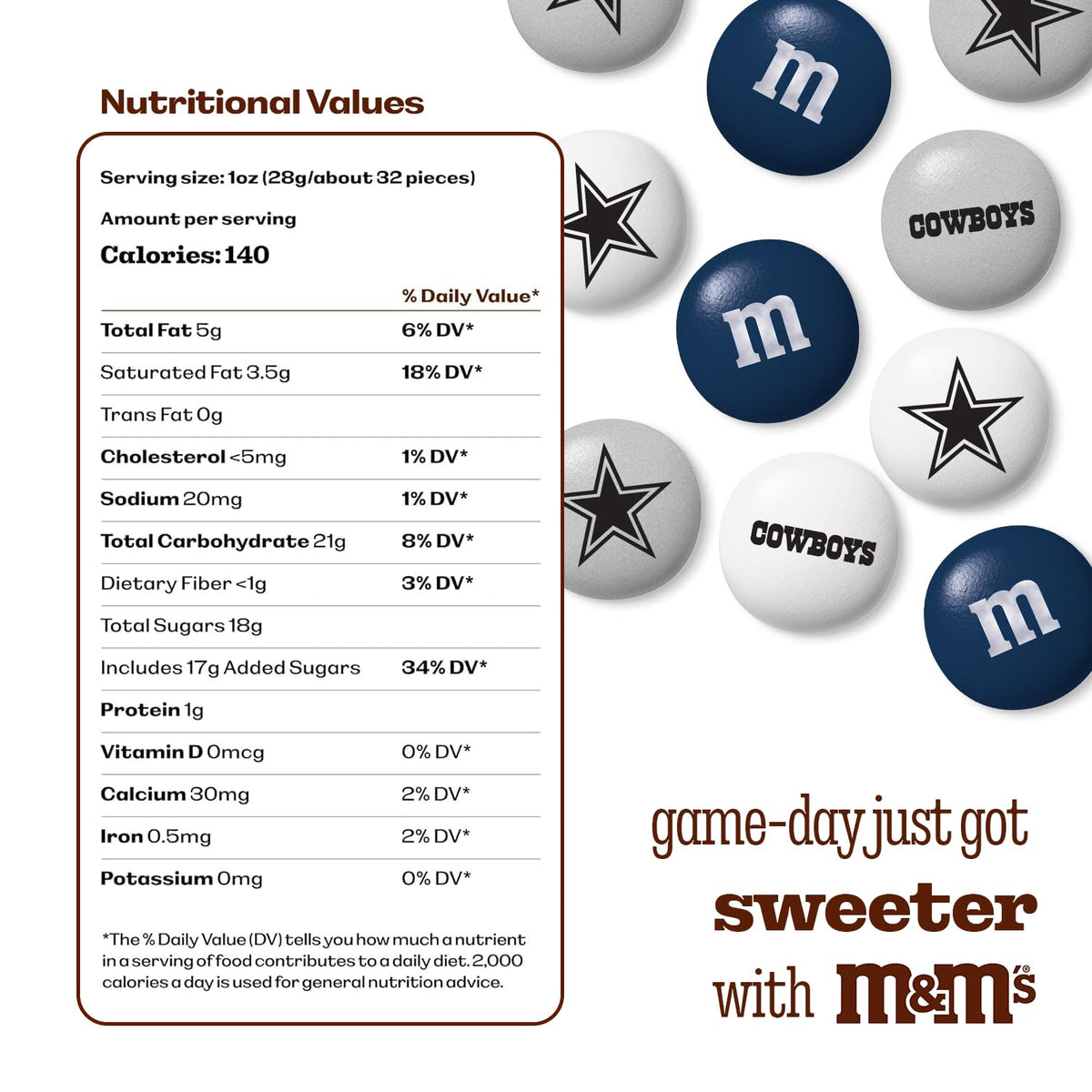 M&M'S NFL Dallas Cowboys Milk Chocolate, 2 lb Bulk Bag
