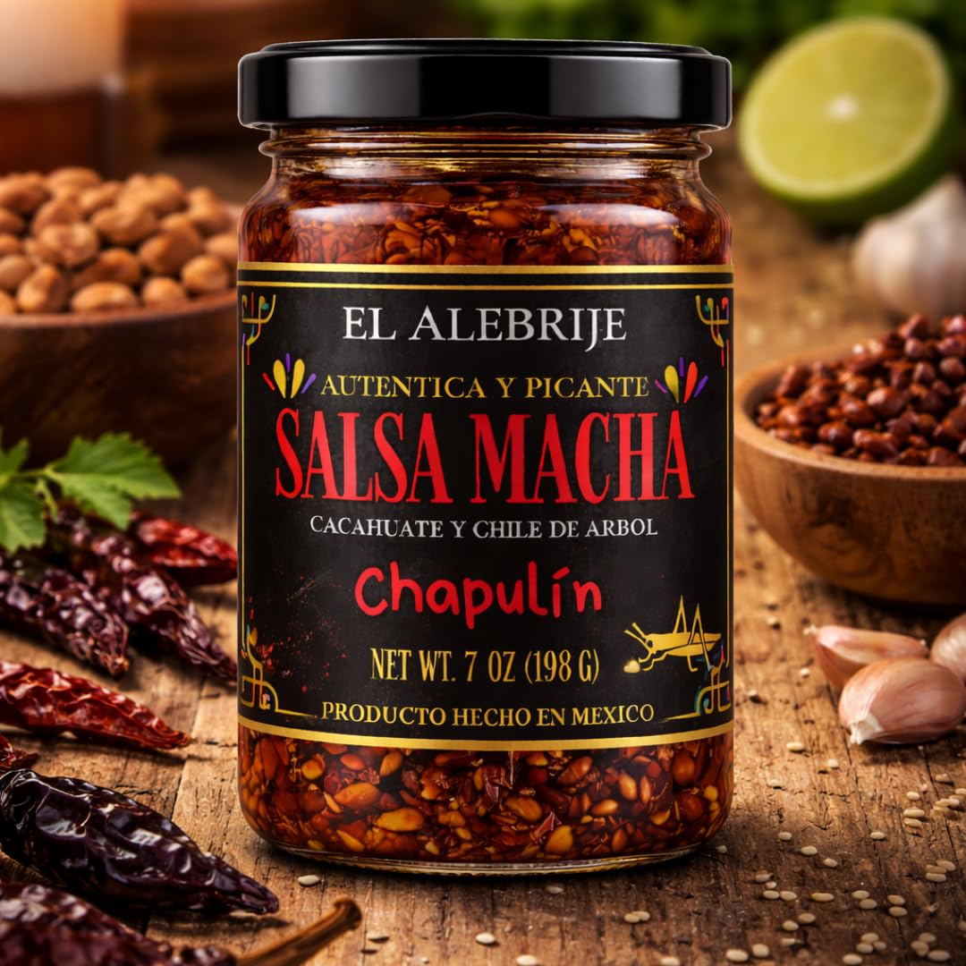 Alebrixes - Salsa Macha with Chapulines - Authentic Mexican Chili Oil with Árbol Chili and Oaxacan Grasshoppers - Hand Made Gourmet Salsa with Toasted