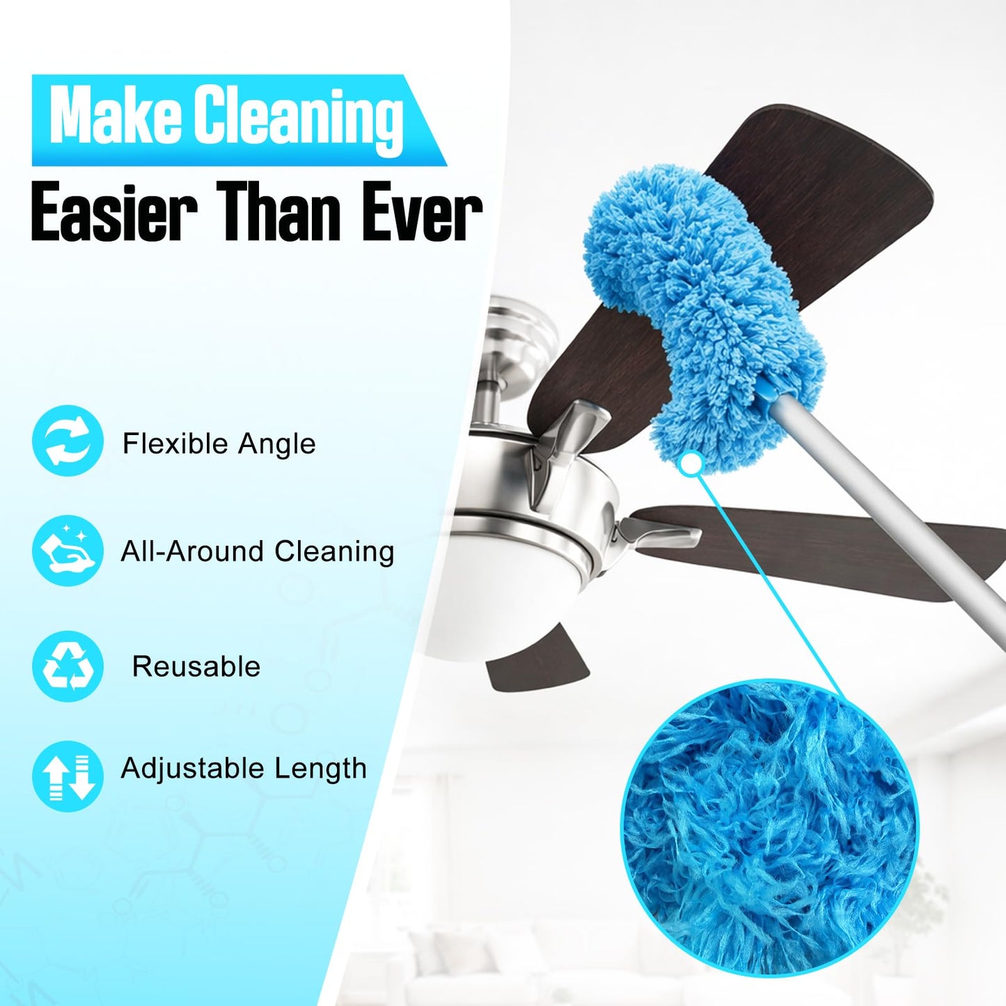 Ceiling Fan Cleaner Duster with Extension Pol, 12 to 51 Inch Duster Length, Reusable Microfiber Dusters for Cleaning Fan Blades, Cobwebs, Walls