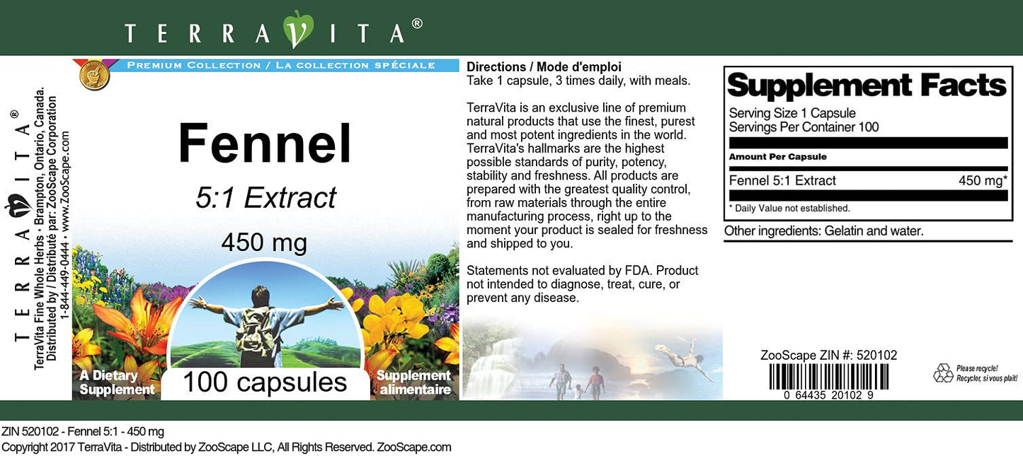 Fennel 5:1-450 mg (100 Capsules, ZIN: 520102)