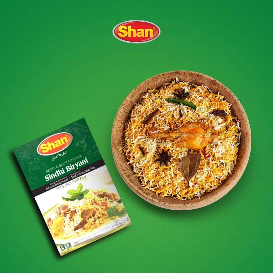 Shan Sindhi Biryani Recipe and Seasoning Mix 2.11 oz (60g) - Spice Powder for Hot and Spicy Meat Pilaf - Suitable for Vegetarians - Airtight Bag in