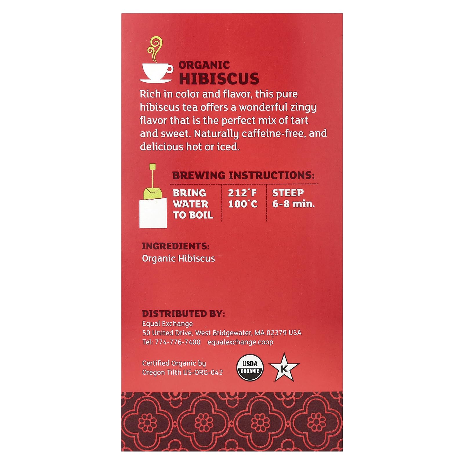 Equal Exchange Organic Hibiscus, Herbal Tea, Caffeine-Free, 20 Tea Bags, 1.41 oz (40 g)