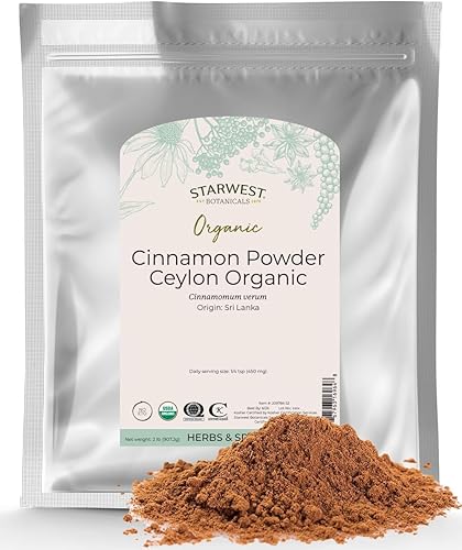 Starwest Botanicals Organic Ground Ceylon Cinnamon Powder - Spice for Tea, Cooking, & Baking, Sweet & Mellow Flavor, Certified Kosher, Non-GMO - Bulk