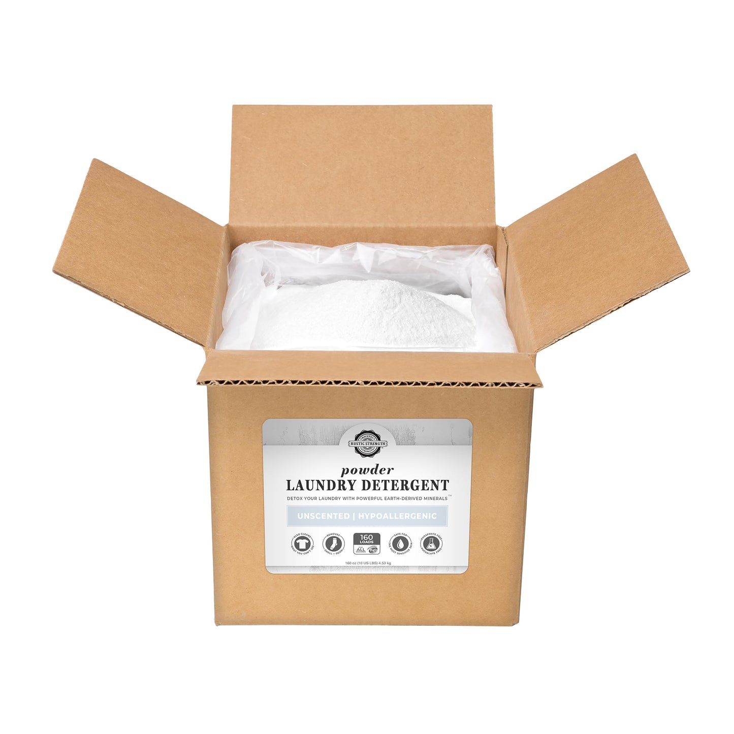 Rustic Strength Natural Powdered Laundry Detergent, Unscented, Color Safe, Sensitive Skin, 10 lb