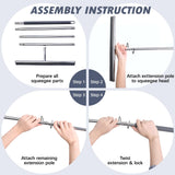 Eahwey Professional Heavy-Duty Floor Squeegee, 15" Wide Silicone Blade & 19"-59" Adjustable Pole, for Garage Floor, Driveway, Tile & Patio
