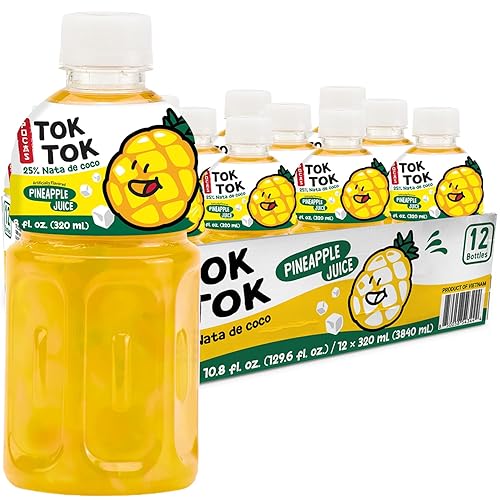 Pocas Toktok Pineapple Juice 12-Pack - Made with Real Fruit & Chewy Nata De Coco, 8 Oz Each