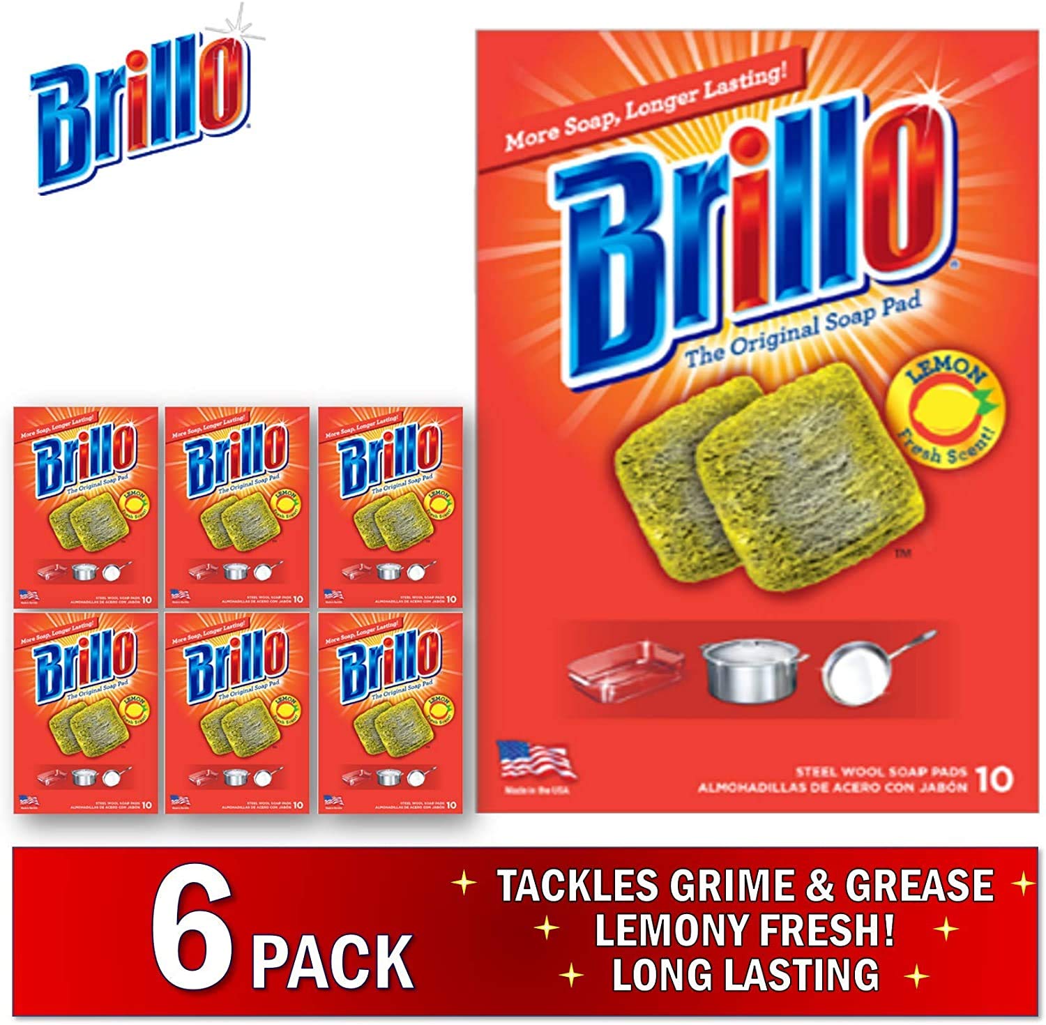 Brillo Steel Wool Soap Pads Lemon, 10 Count