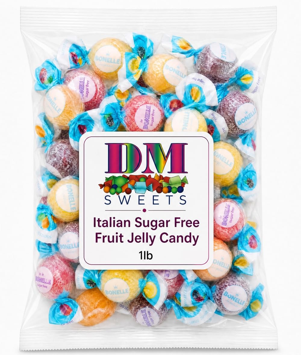 Italian Sugar Free Fruit Jelly Candy - 1 lb Bulk Bag - Assorted Fruit?Flavored Soft Gel Candies - Individually Wrapped Vegan Dye Free Candy