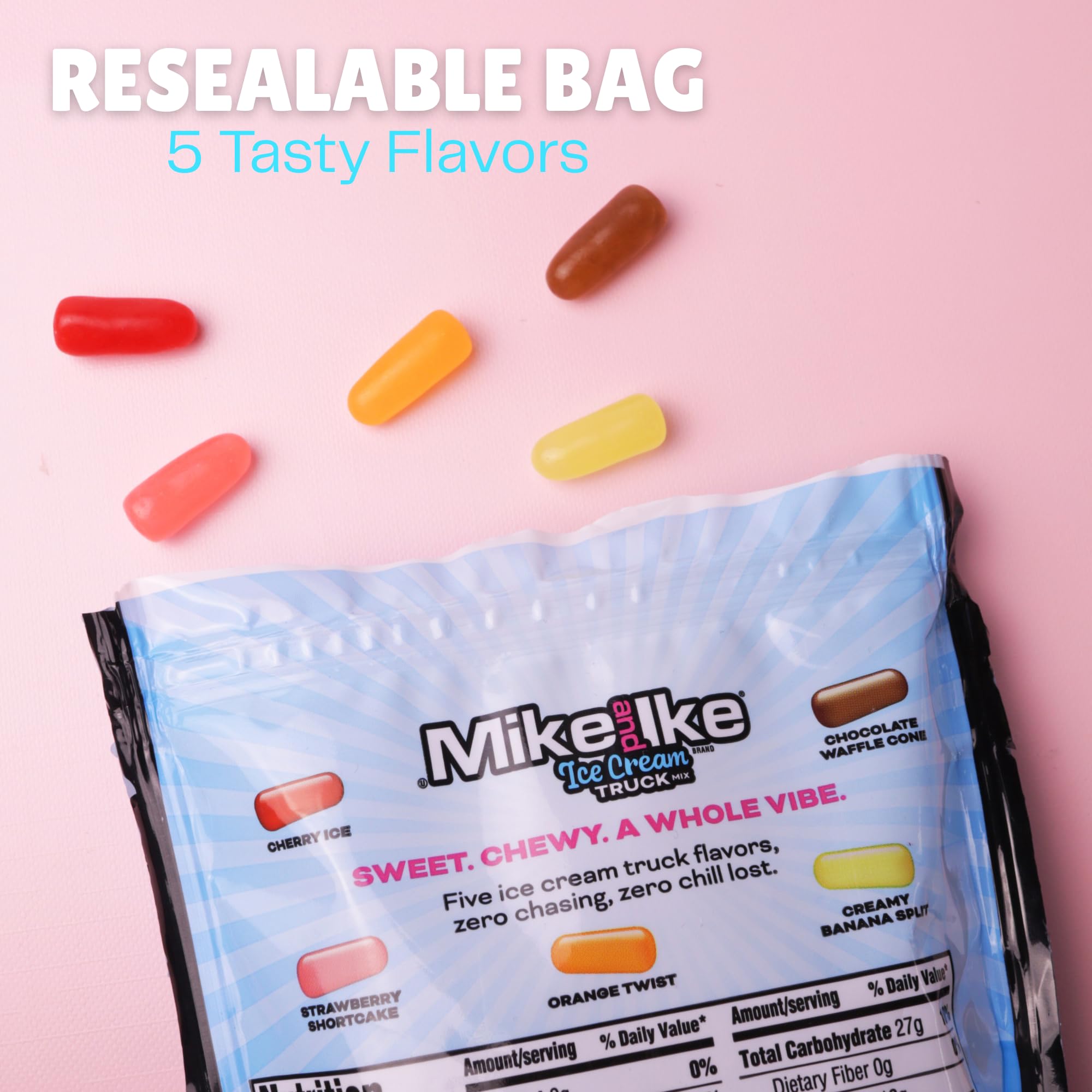 Bulk Mike and Ike Ice Cream Truck Mix, Assorted Chewy Candies, Resealable Bag, 10 Ounces (Pack of 2)