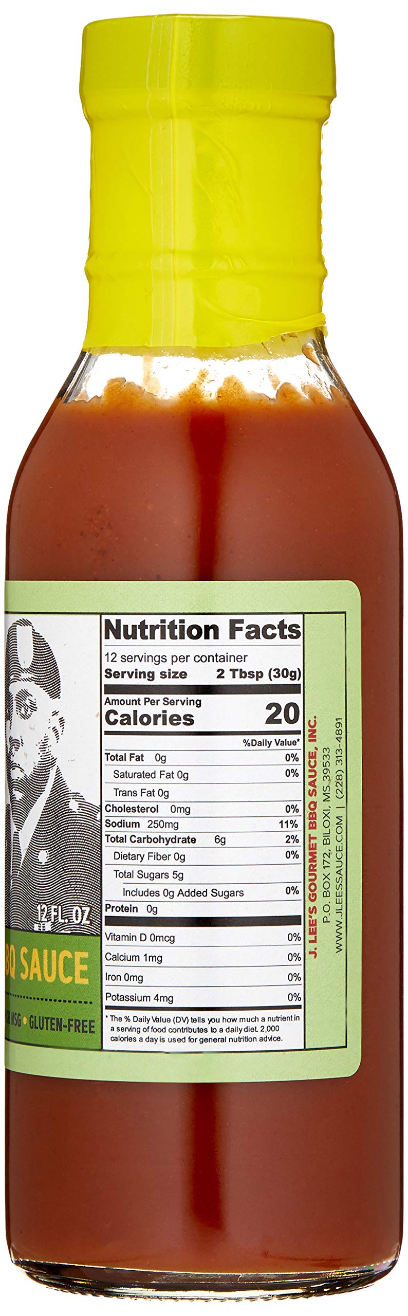 J. Lee's Gourmet BBQ Sauce - Low Sugar, Gluten- Free, No MSG, No High Fructose Corn Syrup, Low Sodium, No Refrigeration Required After Opening