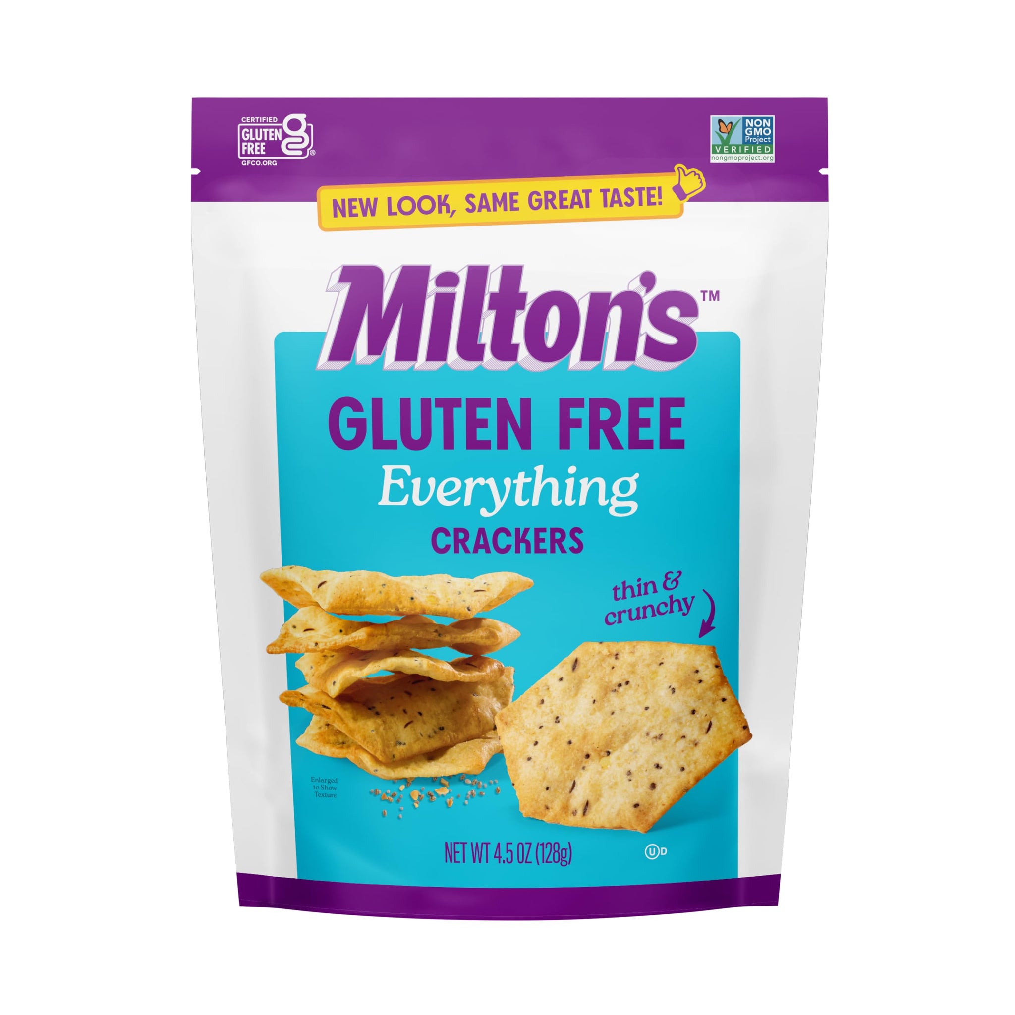 Milton's Gluten Free Crackers, Everything - Everything Bagel Inspired, Non-GMO Project Verified, Kosher, Certified Gluten Free Snack, 7 Grains In