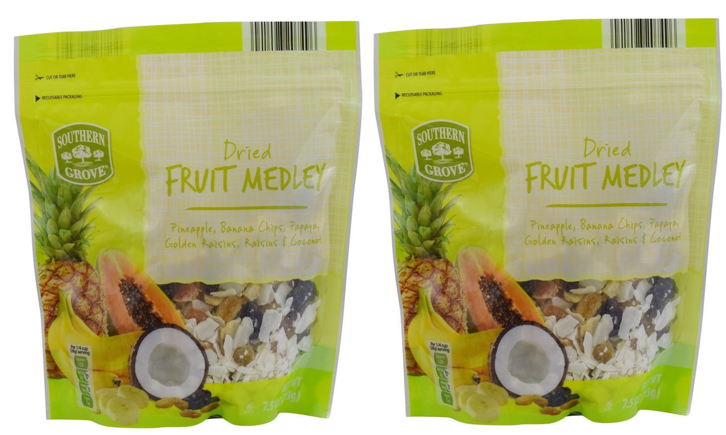 Southern Grove Naturally Flavored Packaged Dried Fruit (Fruit Medley, Two 7.5oz Bags)