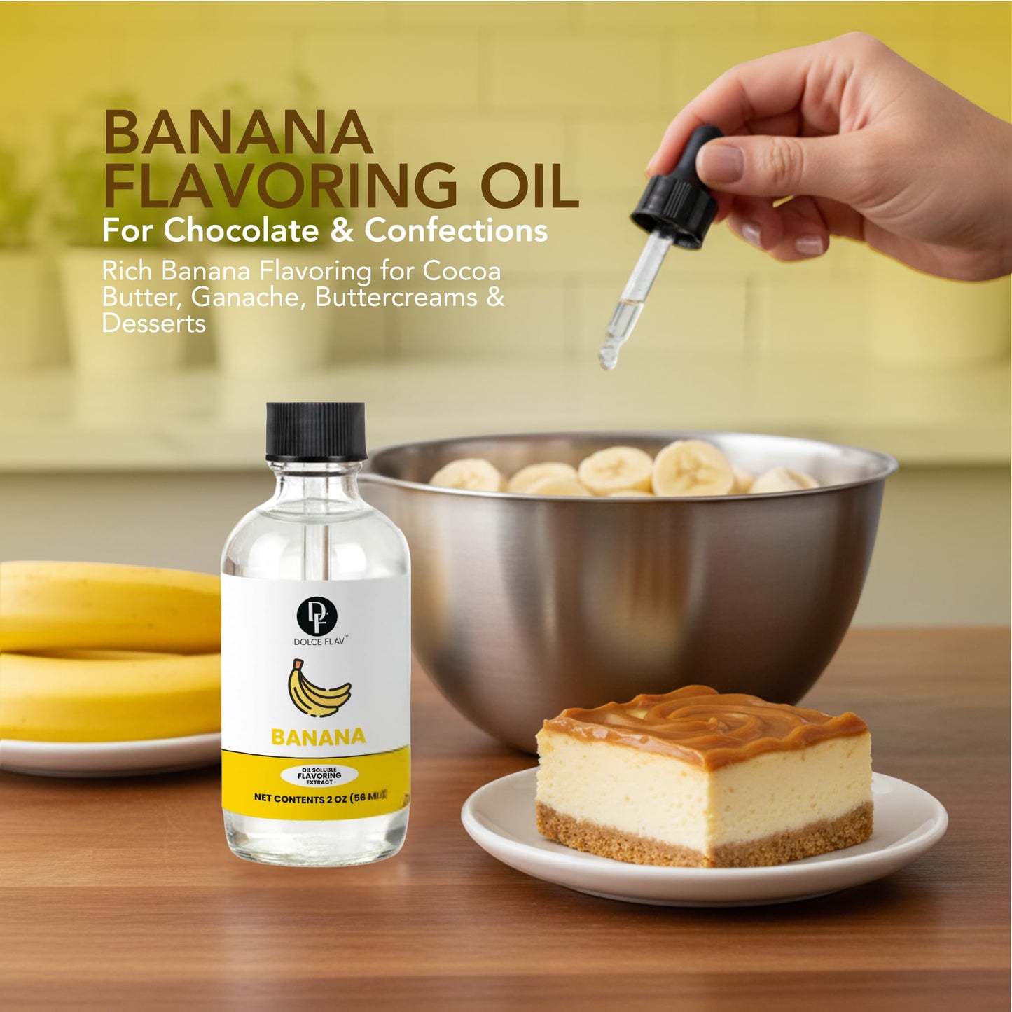 Dolce Flav Natural Banana Extract - 2 oz Water-Soluble Pure Banana Flavoring Drops for Baking, Smoothies & Desserts | Sugar Free, Allergen Free