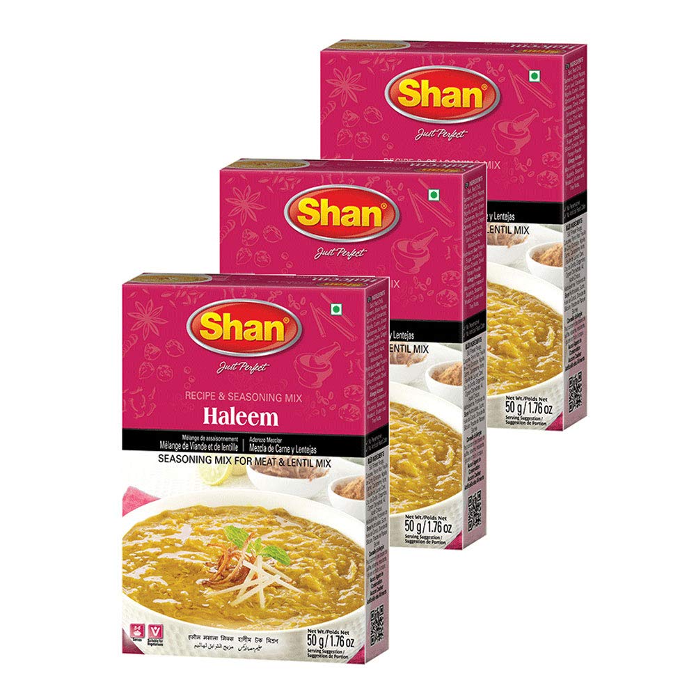 Shan Haleem Recipe and Seasoning Mix 1.76 oz (50g) - Spice Powder for Traditional Meat and Lentil Curry - Suitable for Vegetarians - Airtight Bag in a