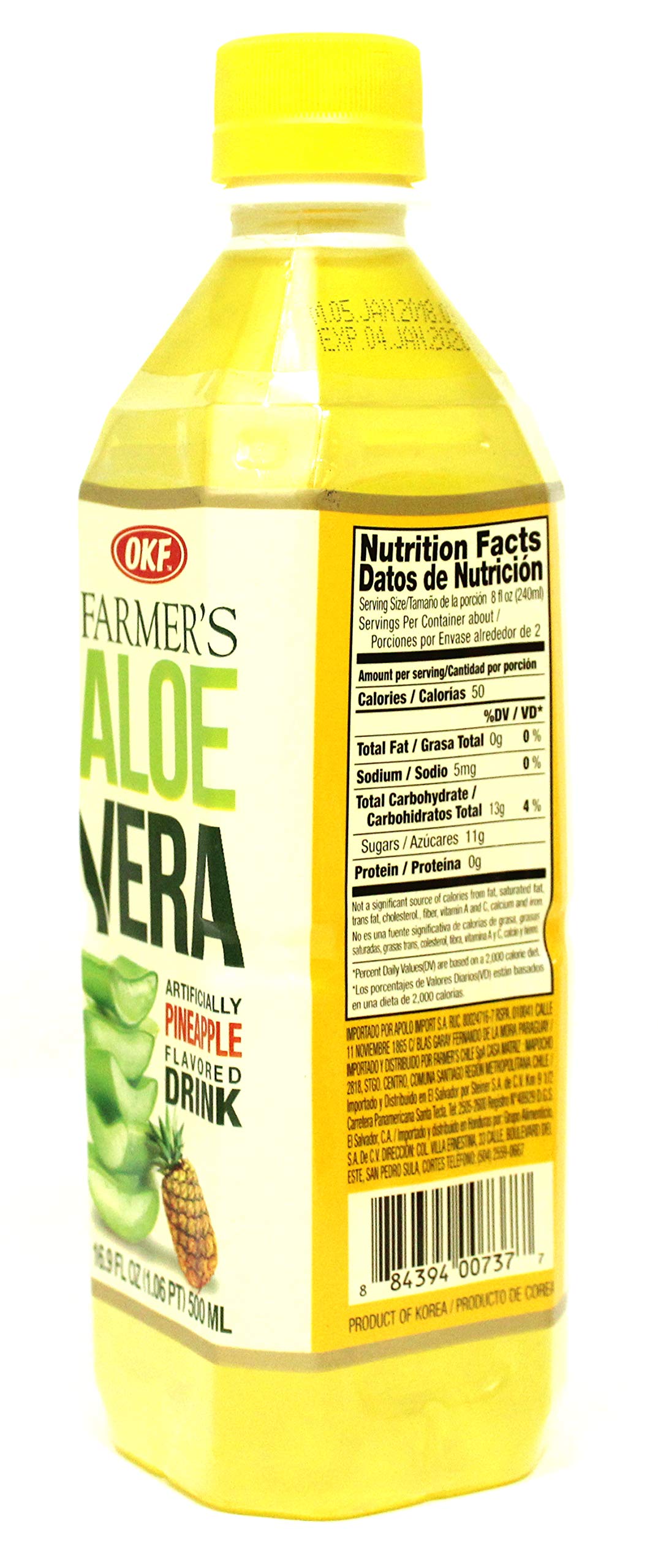 OKF Farmer's Aloe Vera Drink, Pineapple, 16.9 Fluid Ounce (Pack of 12)