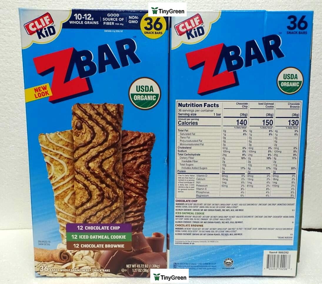 Z-Bar ZBAR 10-12g Whole Grains Three Flavors Organic Non-GMO 36 Snack Bars (Pack of Two)