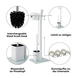 WC Set - White -22x18x70cm- Toilet Paper Holder and Toilet Brush incl. - Stainless Steel - Strong Glass Base - Plus: 1+2 Replacement Toilet Brush
