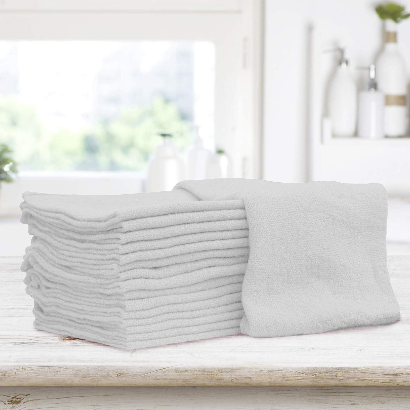 TALVANIA Shop Towels - Pack of 50 Reusable Cleaning Rags - Durable Quality Cotton - 13" x 13"- Machine Washable - Suitable for All Purposes (White)