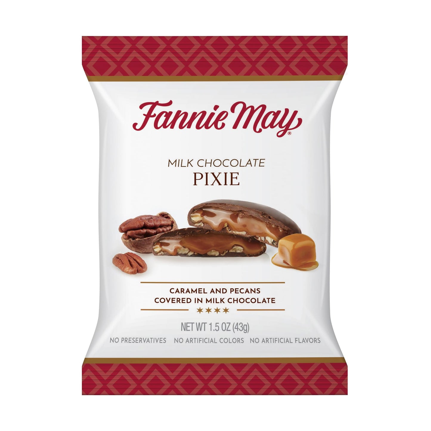 Fannie May Milk Premium Chocolate Pixies with Caramel and Pecans, Single Serve Treat, 1.5 oz