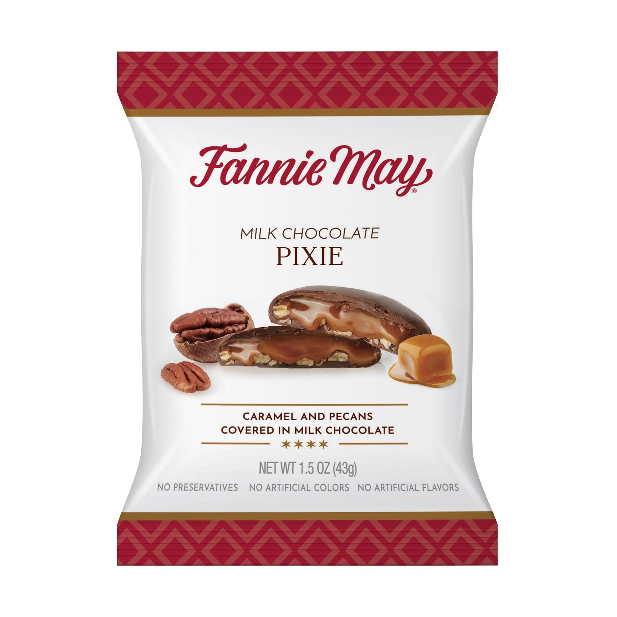 Fannie May Milk Premium Chocolate Pixies with Caramel and Pecans, Single Serve Treat, 1.5 oz