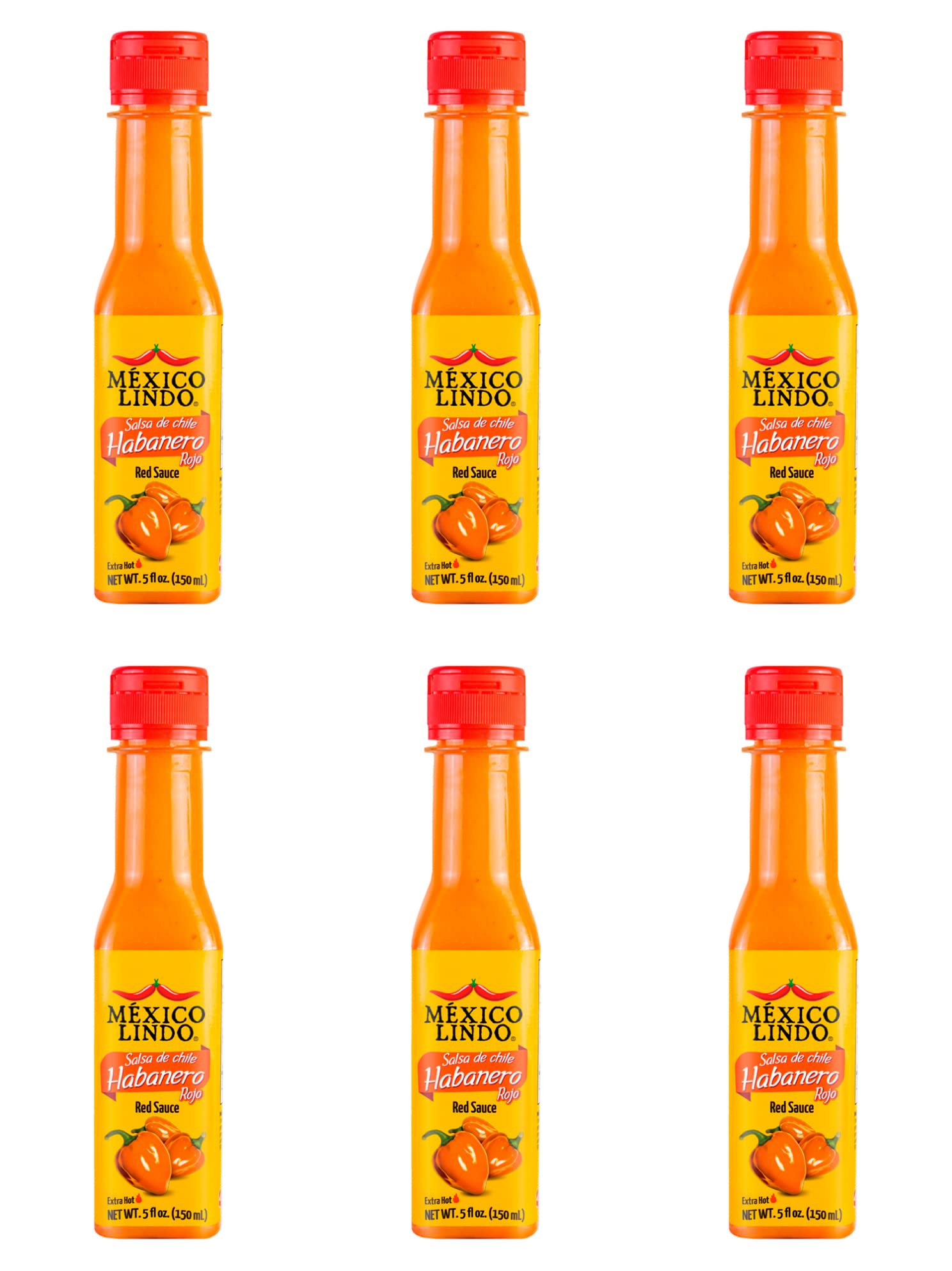 Mexico Lindo Red Habanero Hot Sauce | Real Red Habanero Chili Pepper | 78,200 Scoville Level | Enjoy with Mexican Food, Seafood & Pasta | 5 Fl Oz