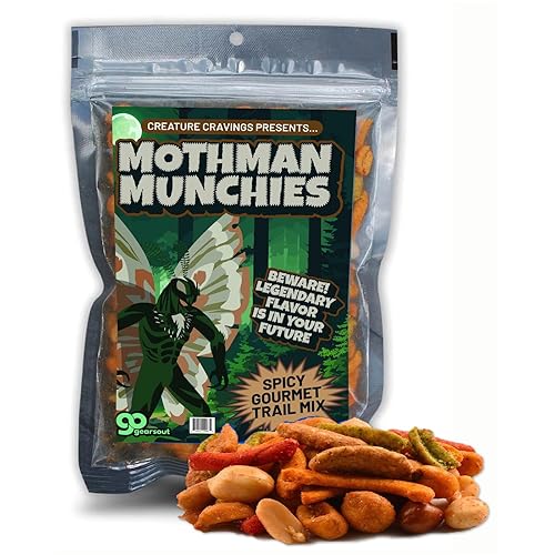 Mothman Munchies Gourmet Trail Mix for Scary Movie Lovers Halloween Basket Ideas for Men Weird Cryptid Stocking Stuffers Spicy Snacks