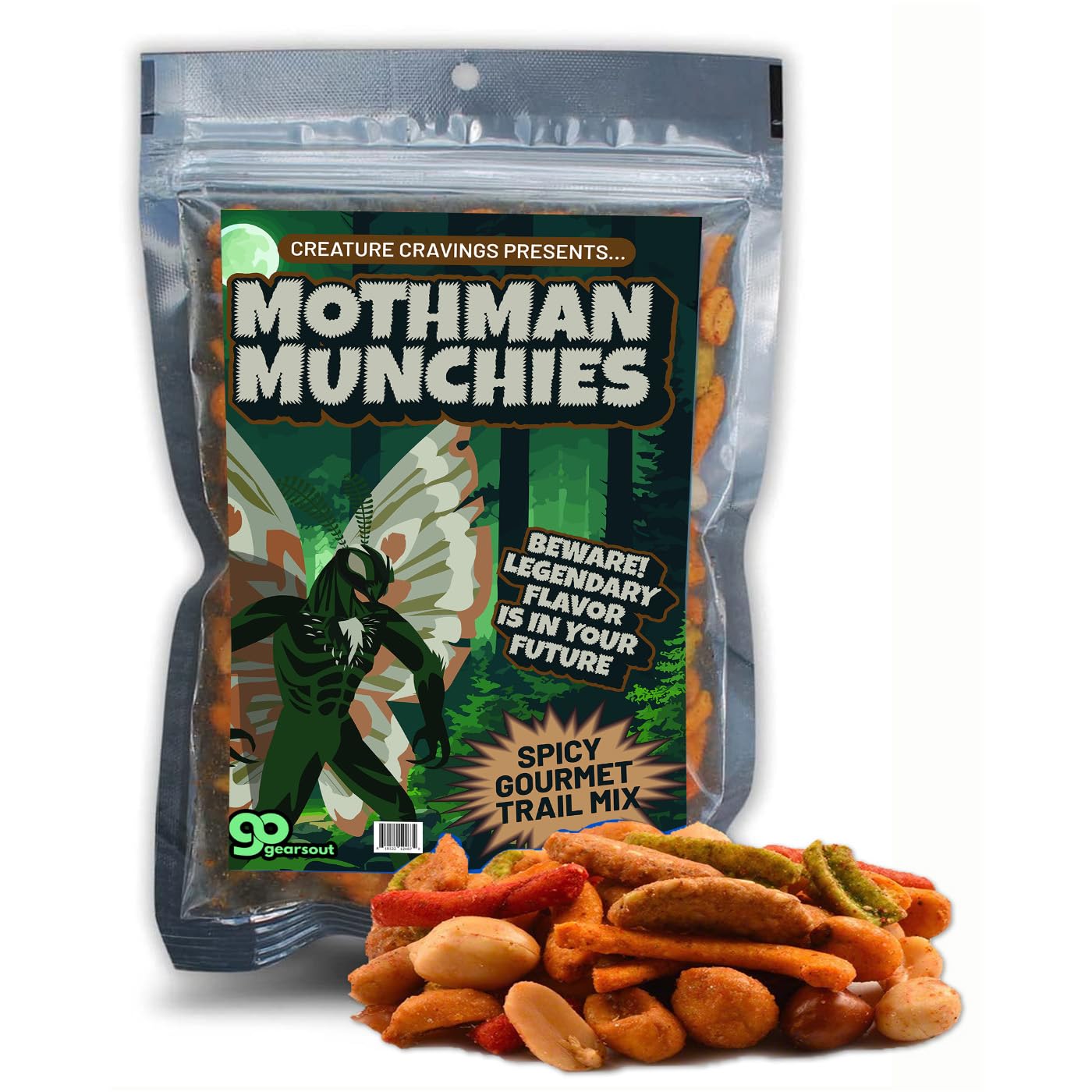 Mothman Munchies Gourmet Trail Mix for Scary Movie Lovers Halloween Basket Ideas for Men Weird Cryptid Stocking Stuffers Spicy Snacks