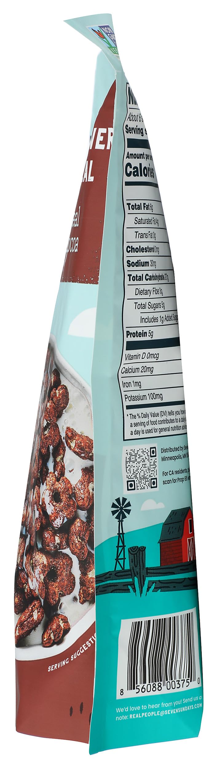 Seven Sundays Sunflower Cereal, Real Cocoa, 8 Oz Bag, Grain & Gluten Free, 5g Upcycled Protein, 1g Added Sugar, Crunchy Chocolate Snack