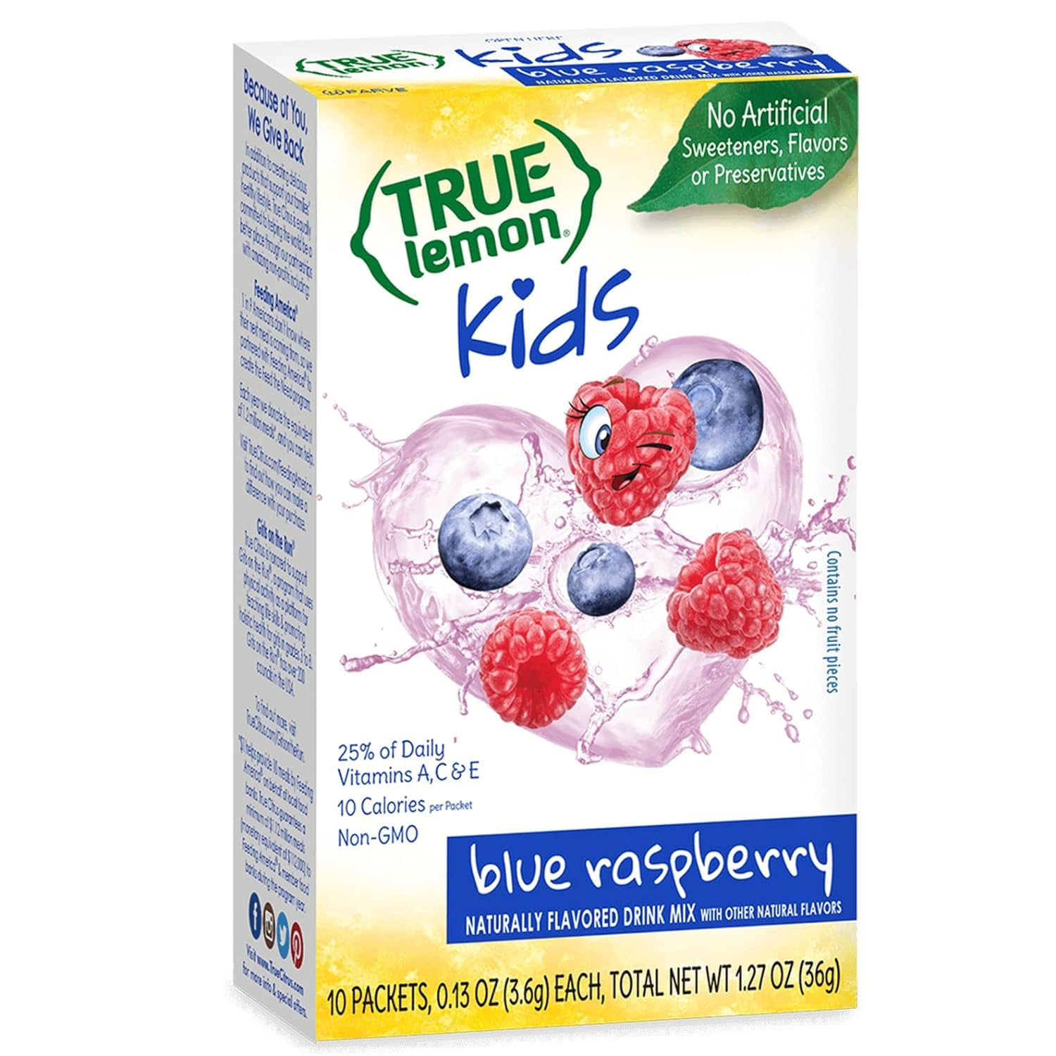 True Lemon Kids Blue Raspberry - Hydration for Kids - No Preservatives, No Artificial Flavors, No Artificial Sweeteners - Low Sugar Water Flavoring