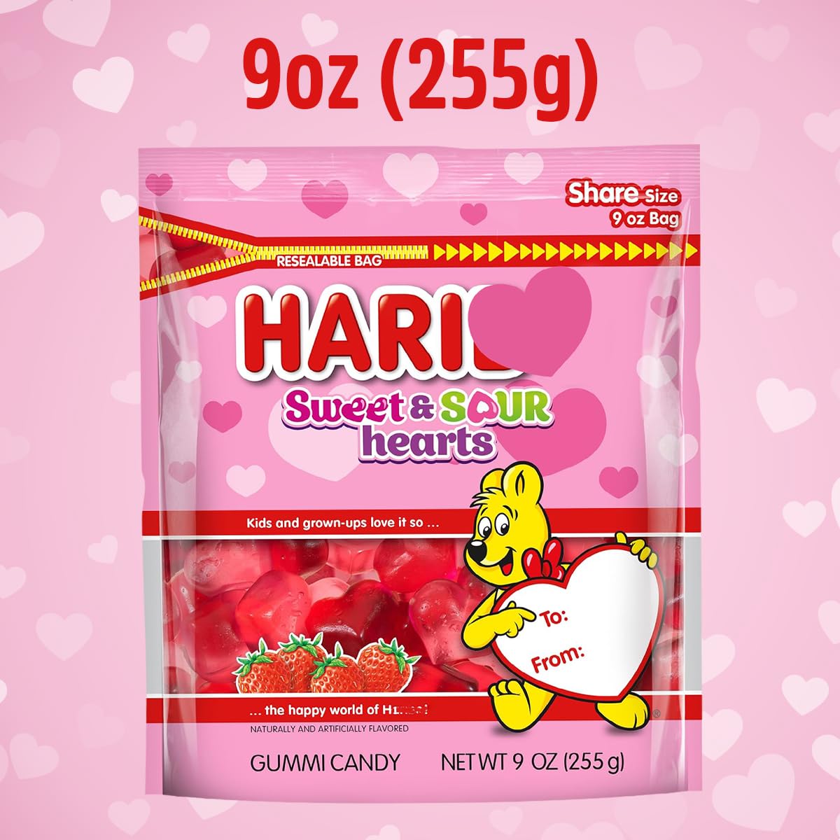 Mothers Day Sweet and Sour Gummy Hearts, 9 oz Pack of Heart gummies, Perfect Strawberry Flavored Candy for Classroom Treats, School Exchanges