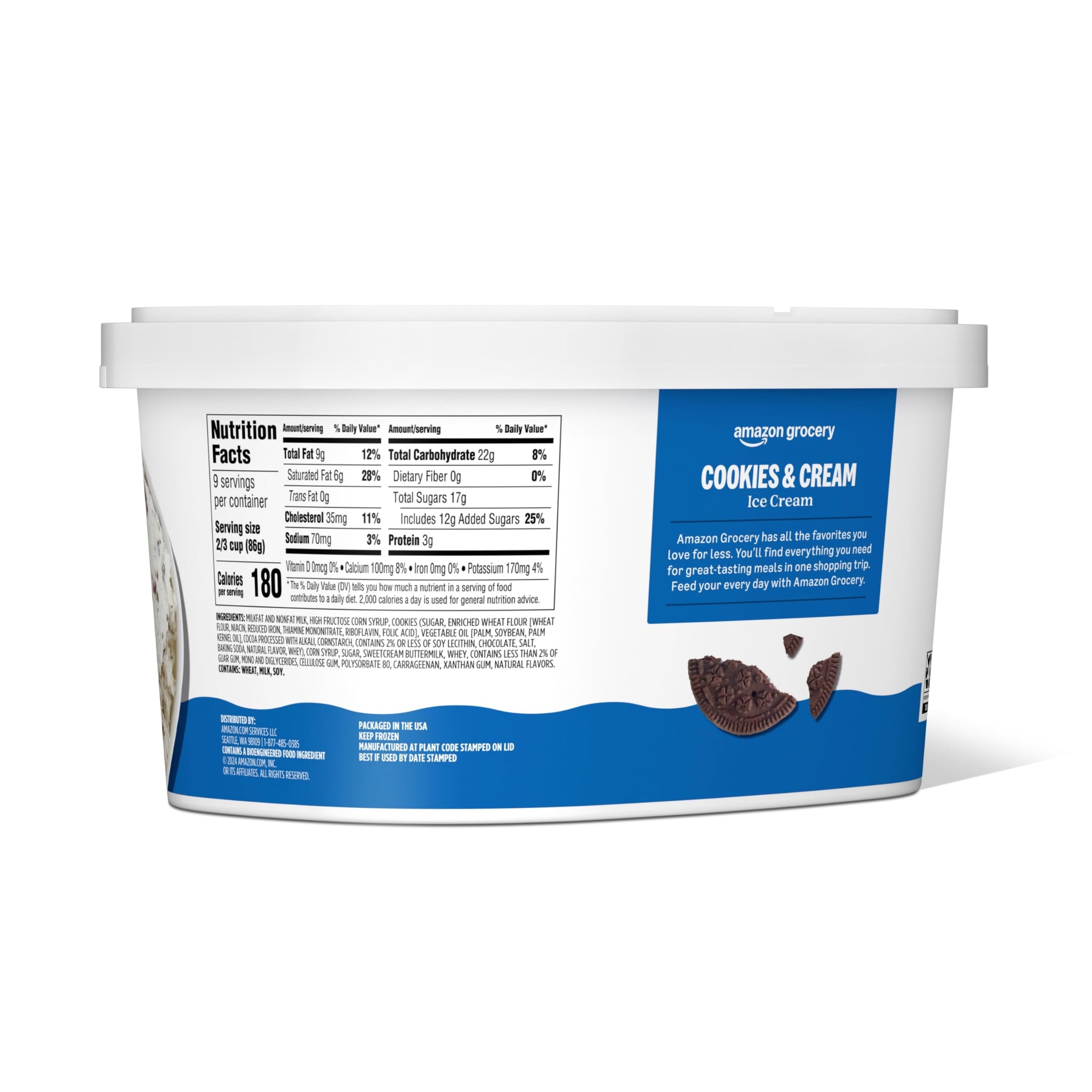 Amazon Grocery, Cookies & Cream Ice Cream, 48 Fl Oz