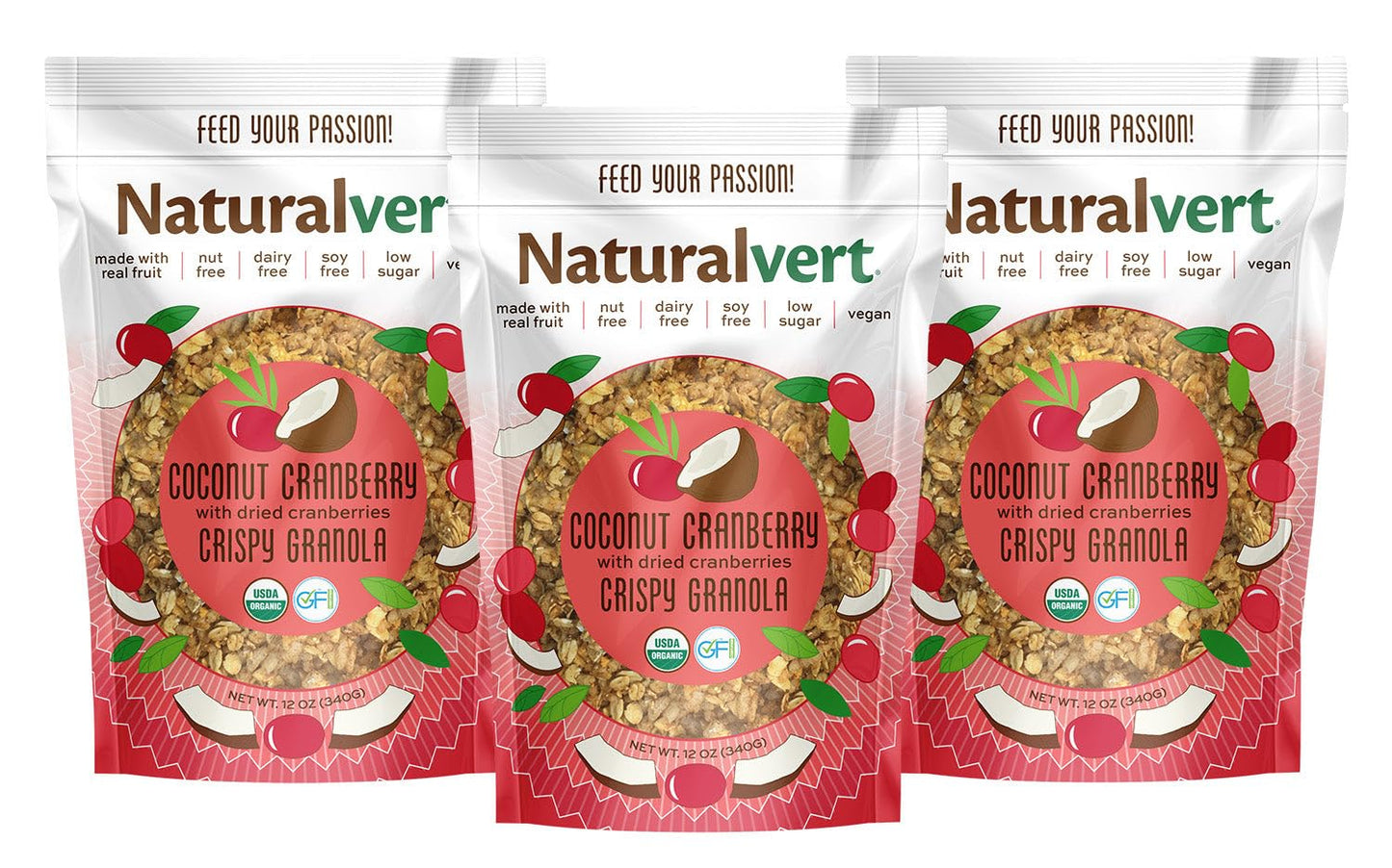 Naturalvert Coconut Cranberry Granola, 12 oz - Organic, Gluten-Free, Vegan, Allergen-Friendly