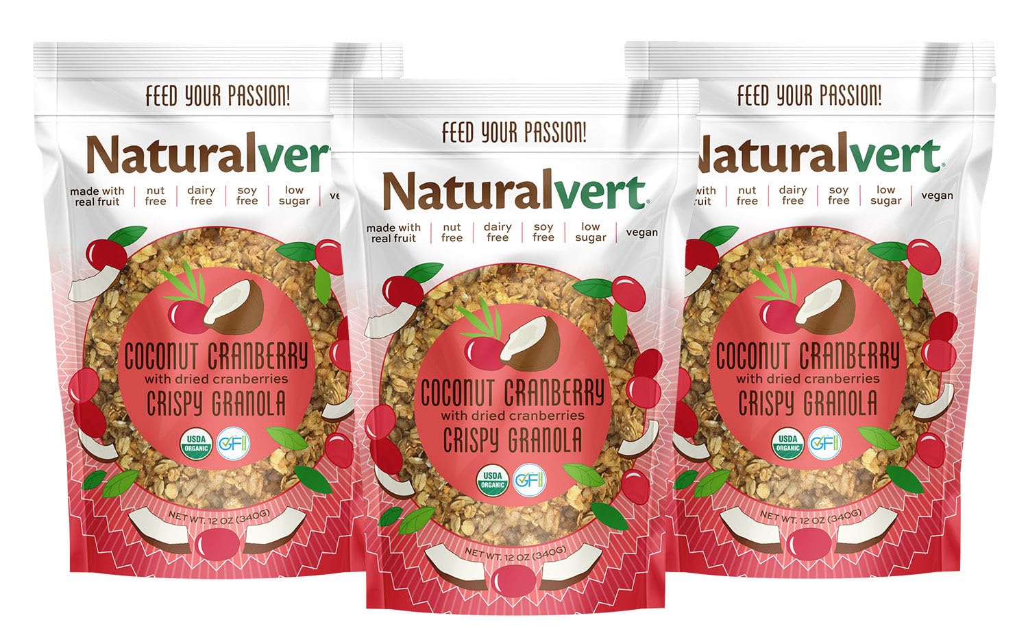 Naturalvert Coconut Cranberry Granola, 12 oz - Organic, Gluten-Free, Vegan, Allergen-Friendly