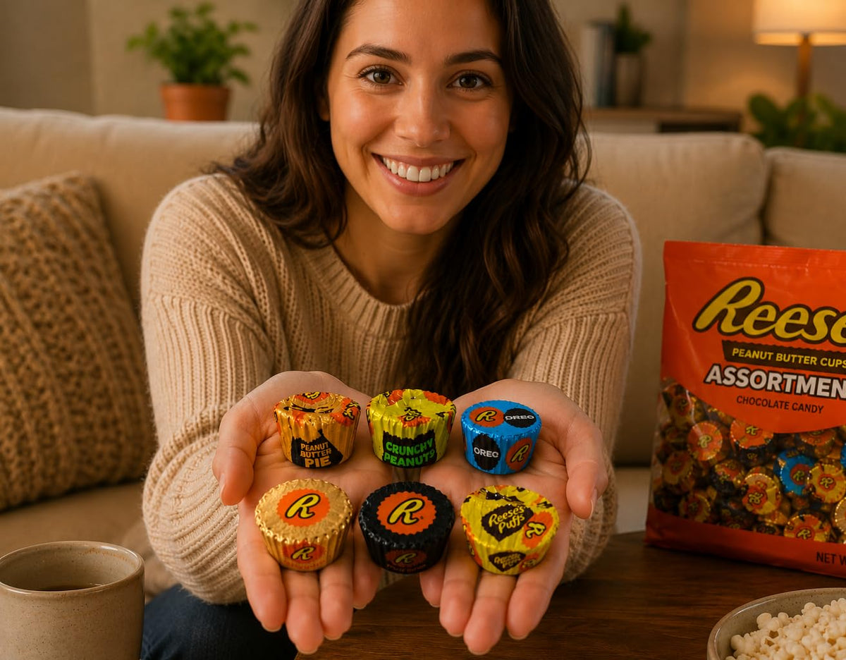 Resse's Peanut Butter Cups Assorted Variety Pack, 2 lb Bulk Candy Mix - Milk Chocolate, Dark Chocolate, Oreio, Crunchy Peanut & Peanut Butter Pie Cups