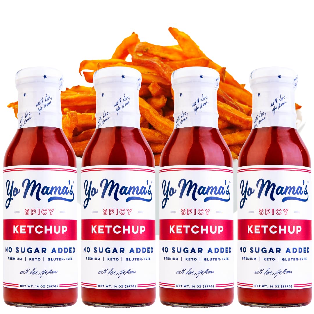 Yo Mama's Foods Keto Spicy Ketchup - Pack of (4) - No Sugar Added, Low Carb, Vegan, Gluten Free, Paleo Friendly, and Made with Whole Non-GMO Tomatoes!